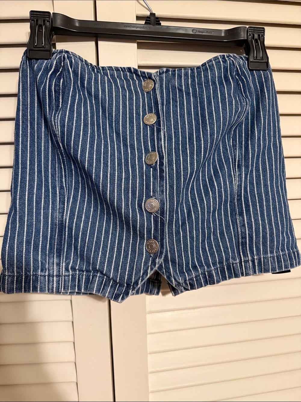 Striped Blue Denim Button-Front Women’s Bandeau Bustier size 6